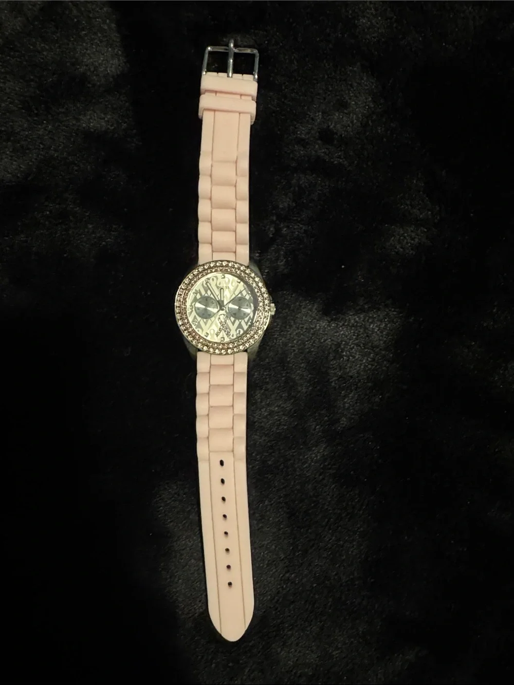 GUESS Pink Silicone Strap Watch with Crystal Bezel